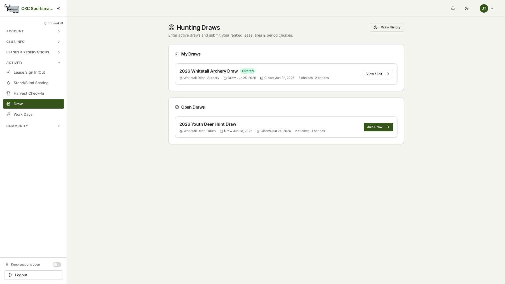 Hunting draws screenshot