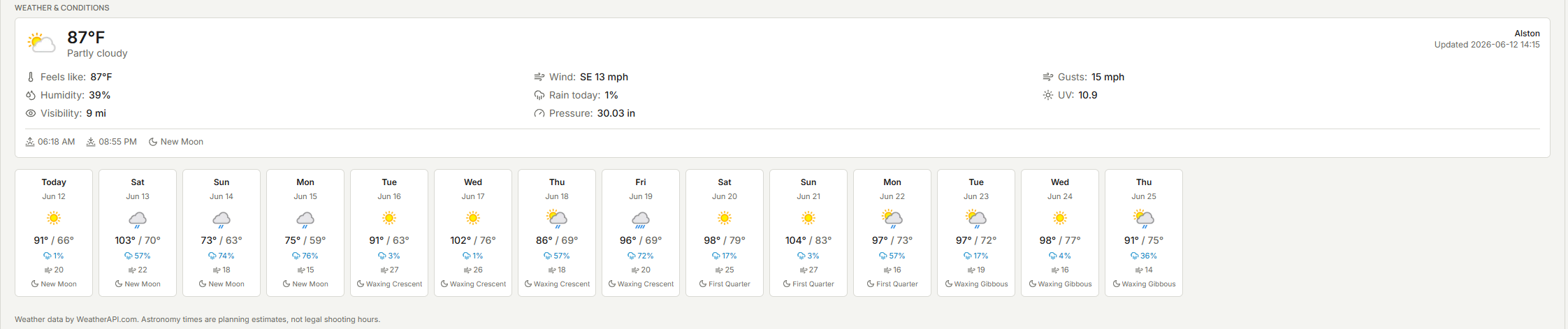 Live weather and forecast screenshot